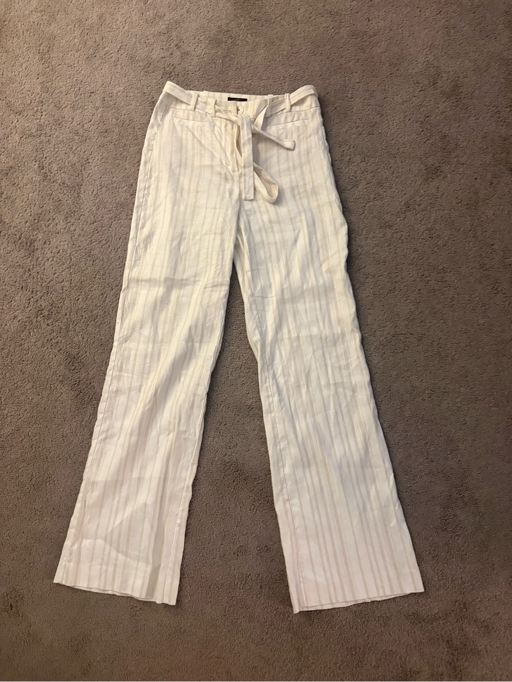 White House Black Market Cream Wide-Leg Tie-Waist Pants